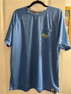 Carhartt Men's Light Blue Short Sleeve Pocket Tee with Yellow Logo